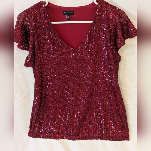 The Limited Red Sequin Flutter Sleeve Blouse - M - Great for Holidays! - Picture 7 of 9